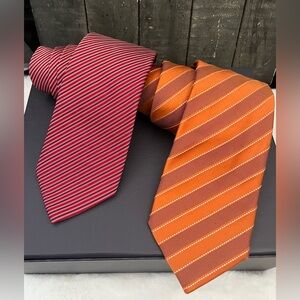 BOSS Silk Stripped Ties (2)  Orange & Red made in Italy